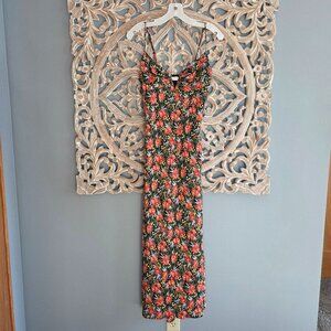 Floret Studios Floral Notched Size Large Maxi Slip Dress In Black & Red